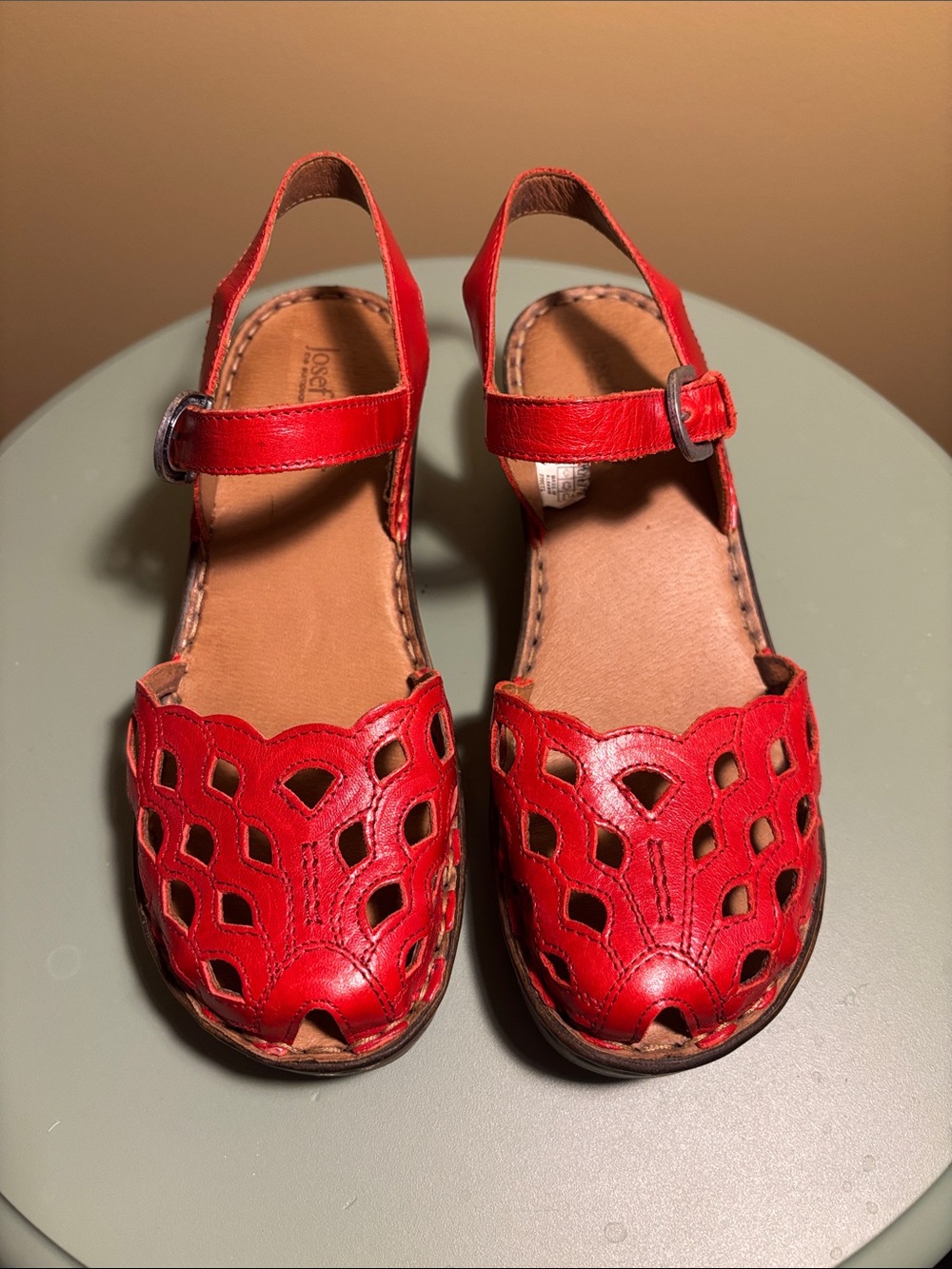 Josef Seibel Red Leather Mary Jane Sandals